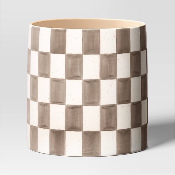 Threshold Other - Threshold Checker Stoneware Indoor Outdoor Planter Pot Brown 8"x8"